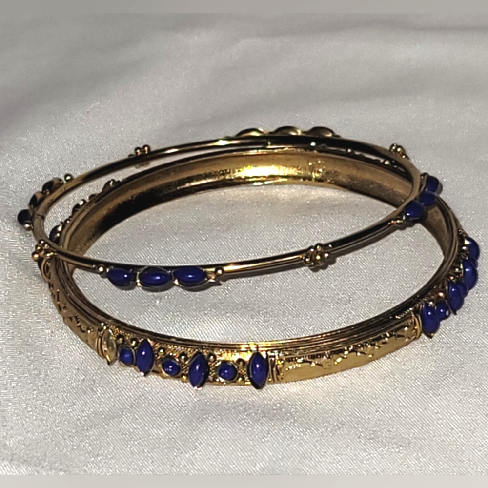 Vintage Blue and Gold Bangles Set with Decorative Elements